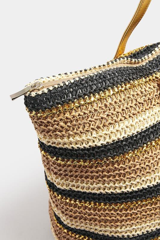 Evans Yours Natural Brown Straw Stripe Tote Bag