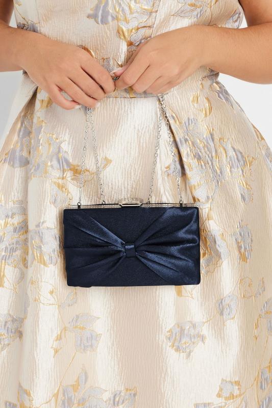 Evans Yours Navy Blue Satin Bow Detail Clutch Bag