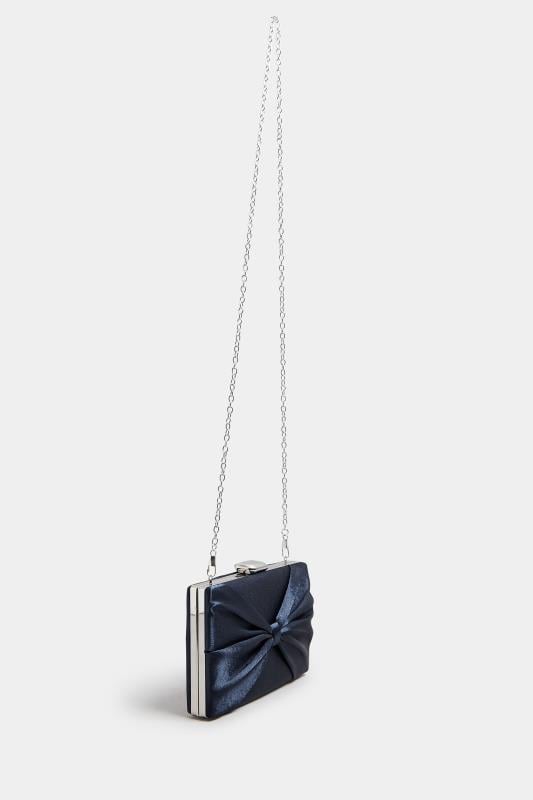 Evans Yours Navy Blue Satin Bow Detail Clutch Bag