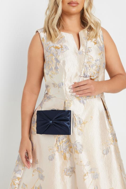 evans Yours Navy Blue Satin Bow Detail Clutch Bag