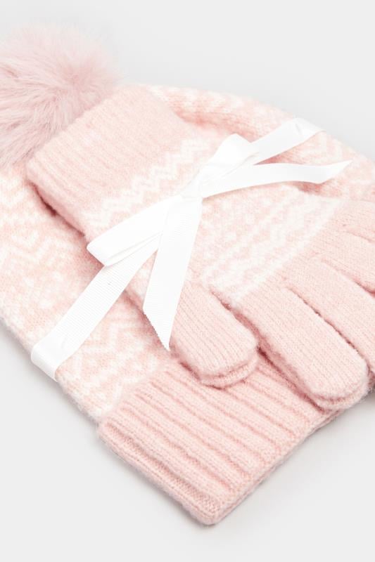 Evans Yours Pink Fair Isle Bobble Hat & Glove Set