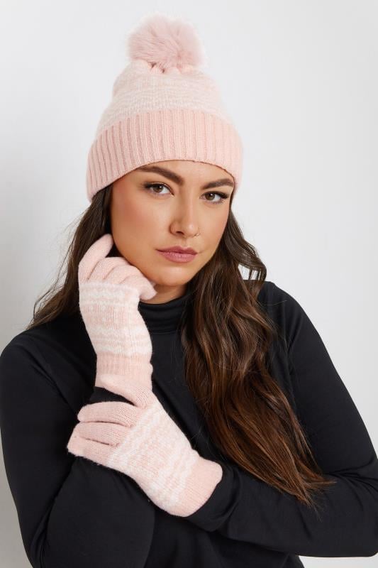 evans Yours Pink Fair Isle Bobble Hat & Glove Set