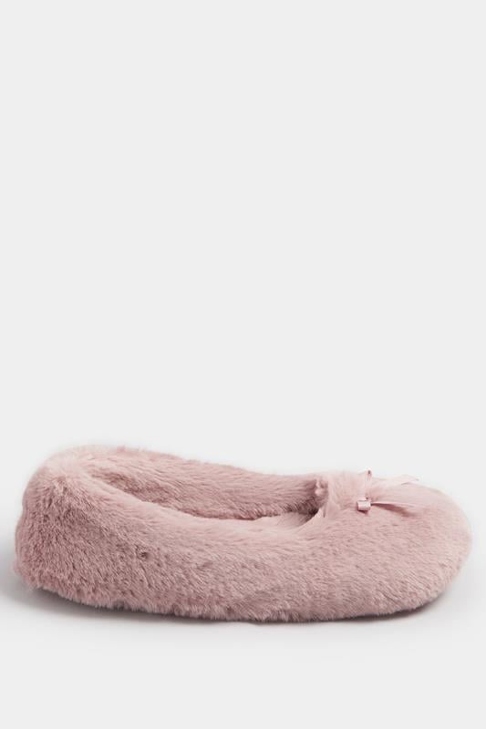 Evans Yours Pink Plush Bow Front Ballet Slippers