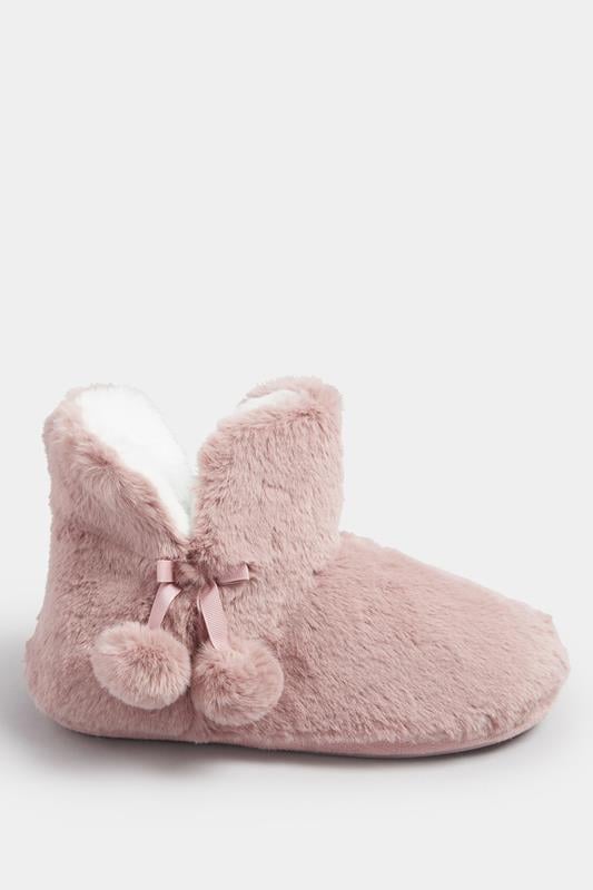 Evans Yours Pink Pom Pom Faux Fur Boot Slippers