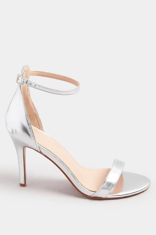 Evans Yours Silver Ankle Strap Heels In Wide E Fit