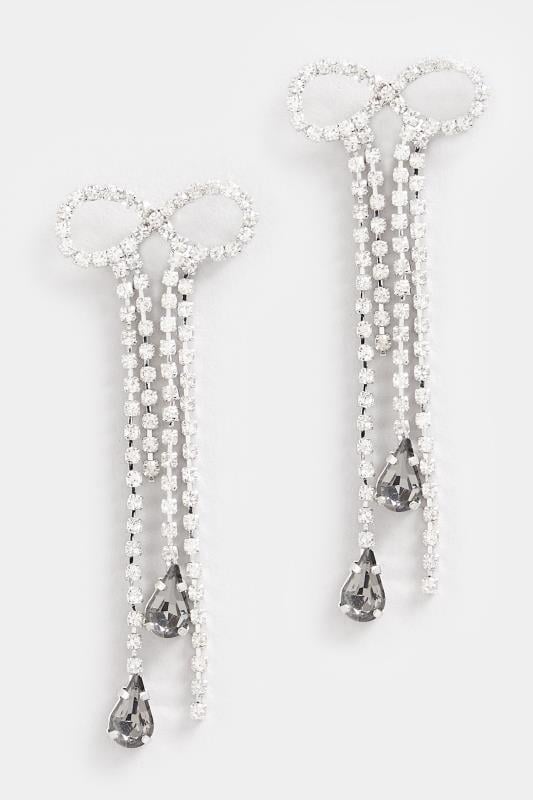 Evans Yours Silver Bow Drop Diamante Earrings
