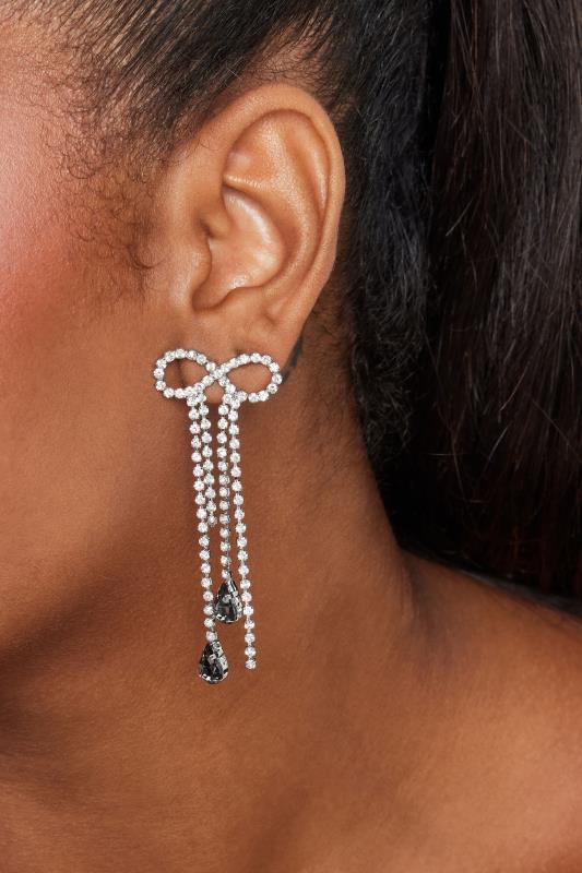 evans Yours Silver Bow Drop Diamante Earrings