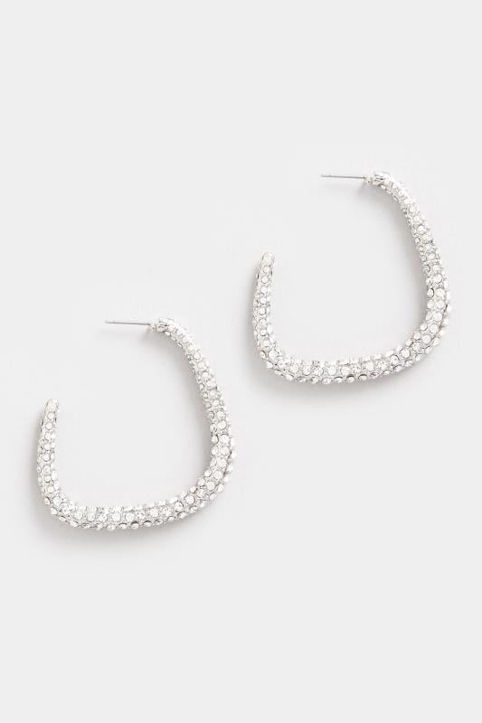 Evans Yours Silver Diamante Curve Hoop Earrings