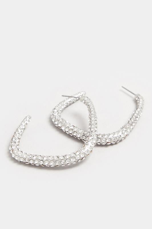 Evans Yours Silver Diamante Curve Hoop Earrings