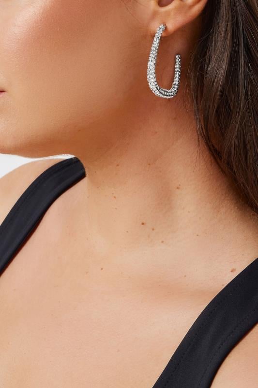 evans Yours Silver Diamante Curve Hoop Earrings