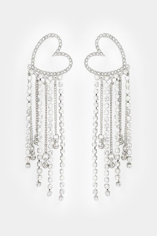 Evans Yours Silver Diamante Heart Tassel Earrings