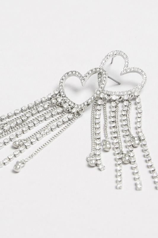 Evans Yours Silver Diamante Heart Tassel Earrings