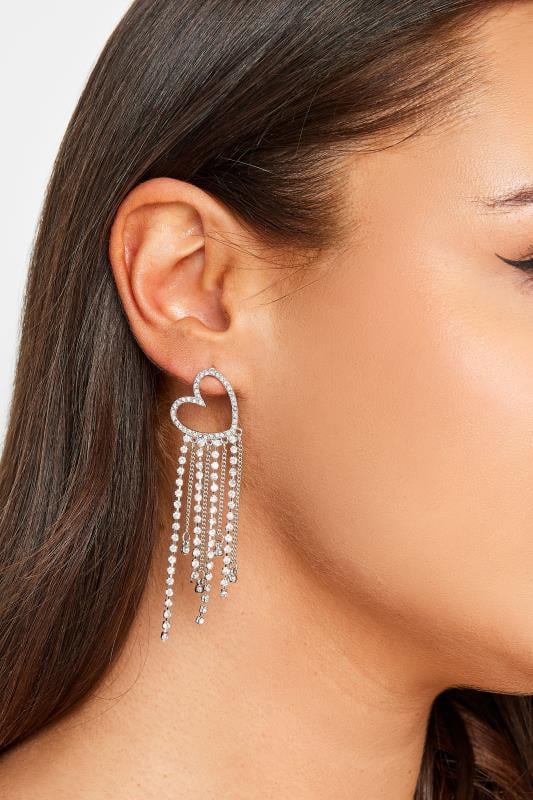 evans Yours Silver Diamante Heart Tassel Earrings
