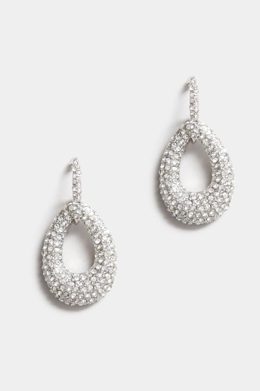 Evans Yours Silver Diamante Oval Drop Earrings