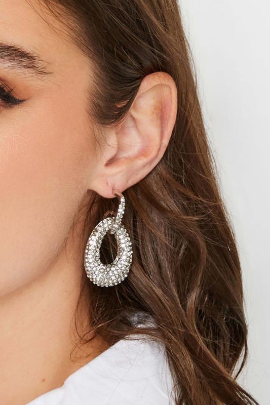 evans Yours Silver Diamante Oval Drop Earrings