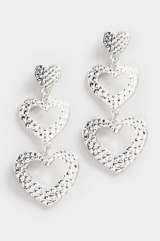 Evans Yours Silver Hammered Heart Drop Earrings