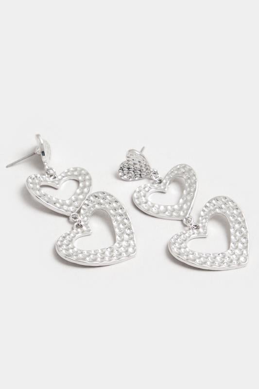 Evans Yours Silver Hammered Heart Drop Earrings