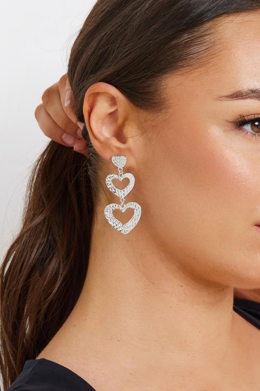 evans Yours Silver Hammered Heart Drop Earrings
