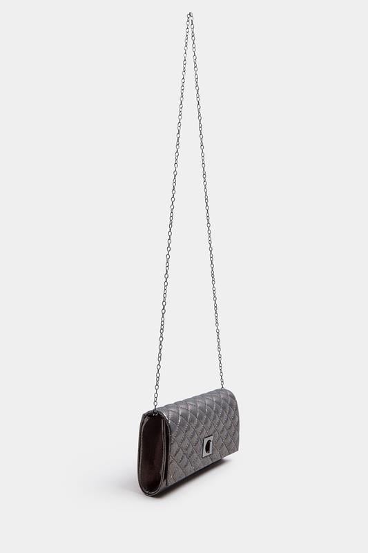 Evans Yours Silver Quilted Lock Detail Clutch Bag