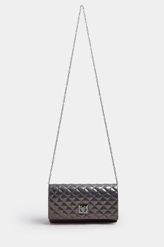 Evans Yours Silver Quilted Lock Detail Clutch Bag