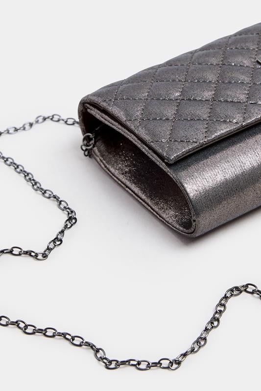 Evans Yours Silver Quilted Lock Detail Clutch Bag