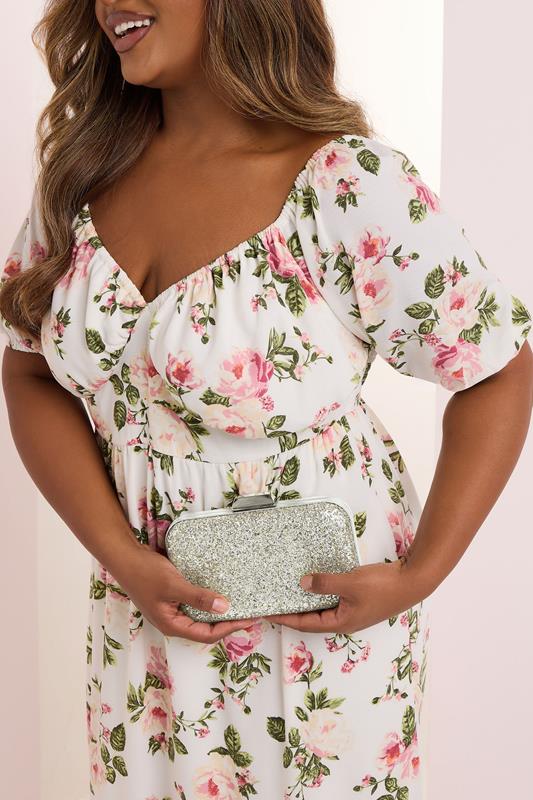 Evans Yours Silver Sequin Clutch Bag