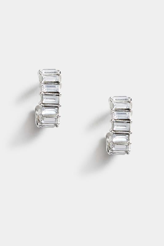 Evans Yours Silver Square Diamante Hoop Earrings