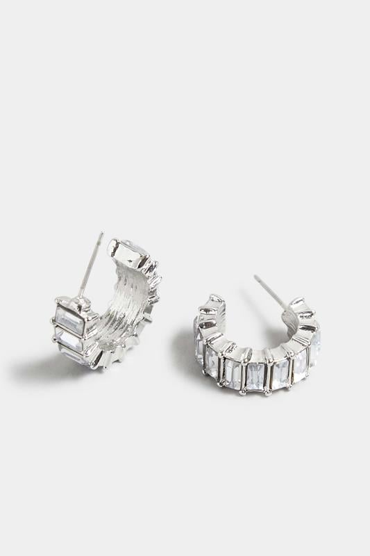 Evans Yours Silver Square Diamante Hoop Earrings