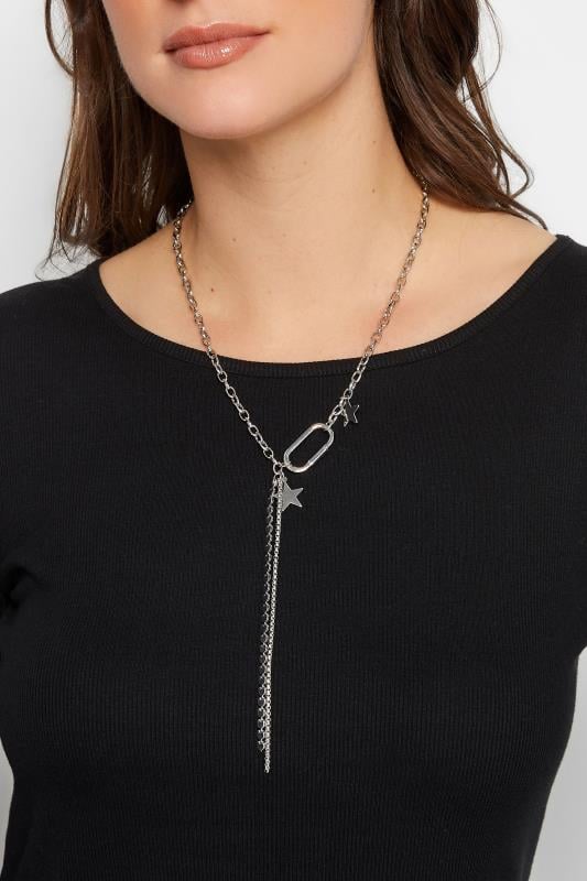 evans Yours Silver Star Tassel Chain Necklace