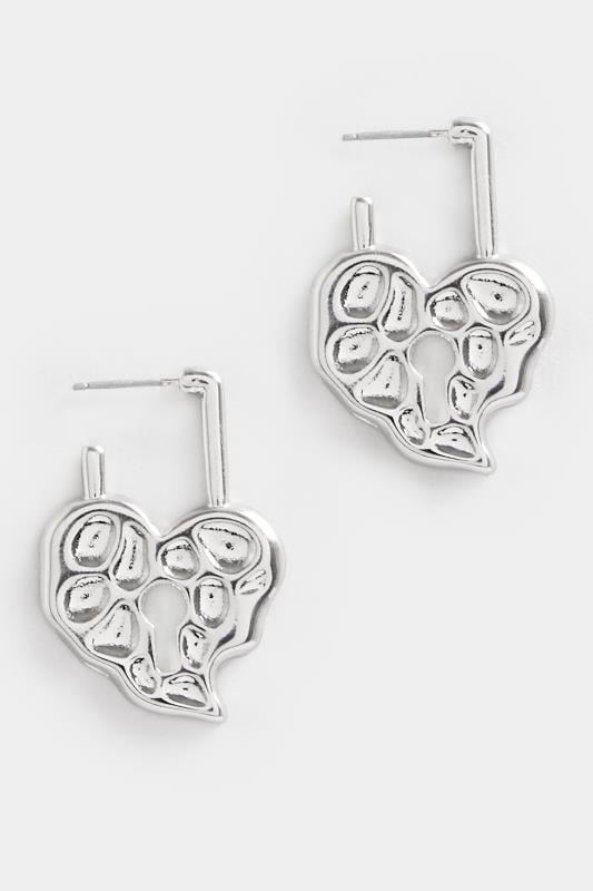 Evans Yours Silver Textured Heart Drop Earrings