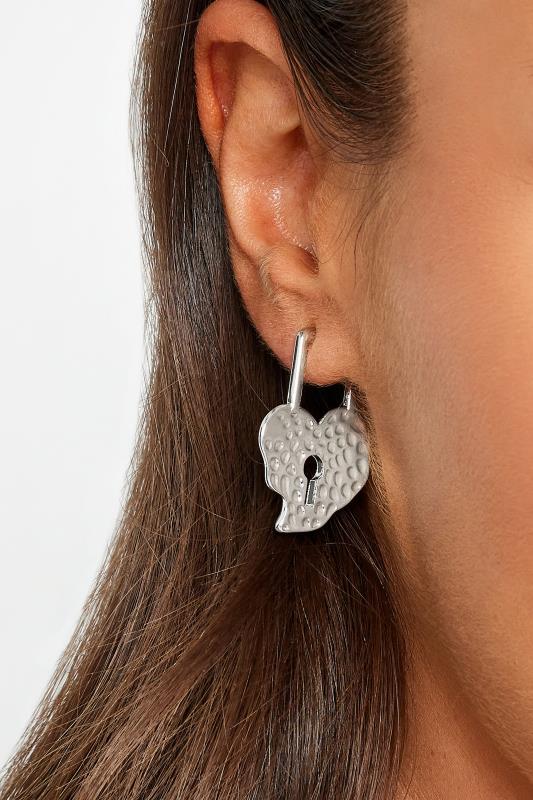 evans Yours Silver Textured Heart Drop Earrings