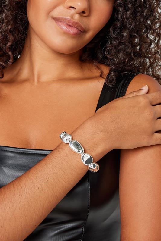 evans Yours Silver Tone Bead Stretch Bracelet