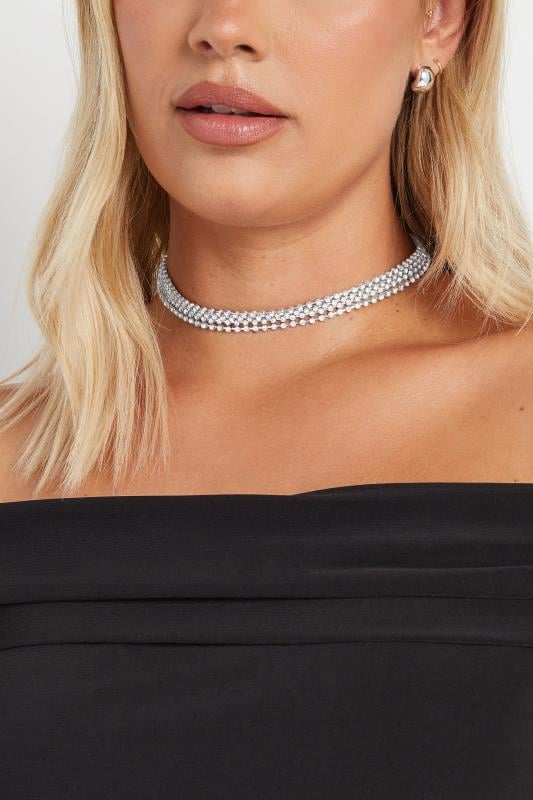 evans Yours Silver Tone Diamante Choker Necklace