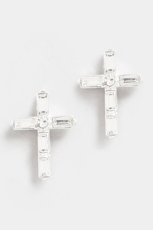 Evans Yours Silver Tone Diamante Cross Earring