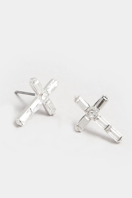 Evans Yours Silver Tone Diamante Cross Earring