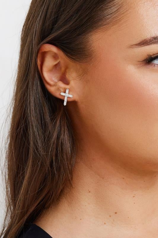evans Yours Silver Tone Diamante Cross Earring