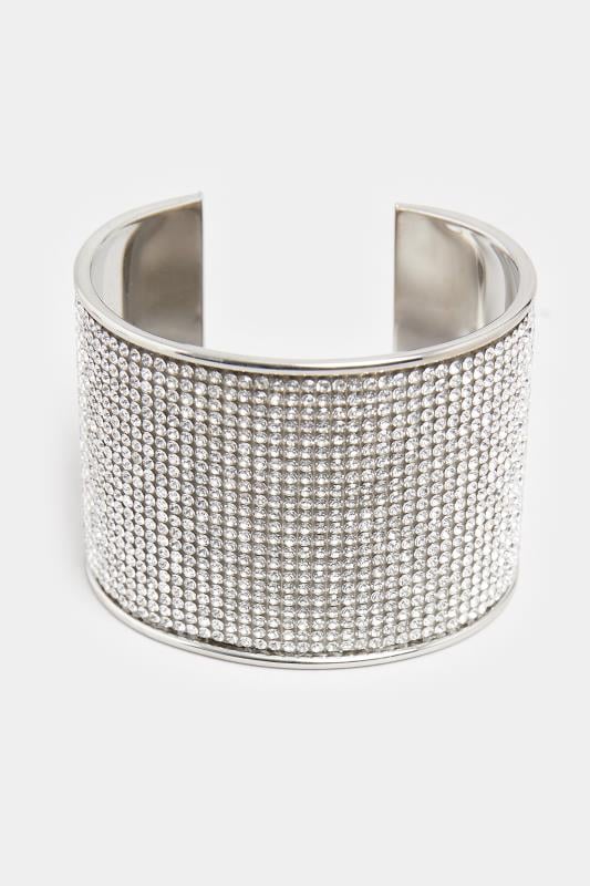 Evans Yours Silver Tone Diamante Cuff Bangle