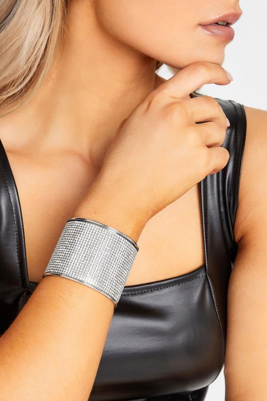 evans Yours Silver Tone Diamante Cuff Bangle