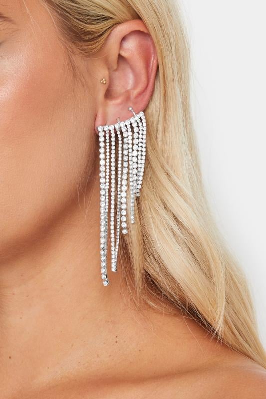 evans Yours Silver Tone Diamante Cuff Earrings