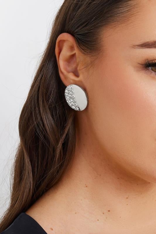 evans Yours Silver Tone Diamante Disc Earrings
