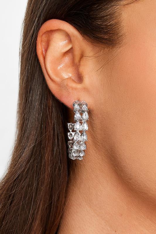 evans Yours Silver Tone Diamante Hoop Earrings