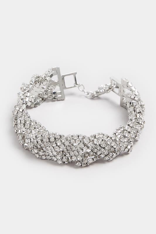 Evans Yours Silver Tone Diamante Plaited Bracelet