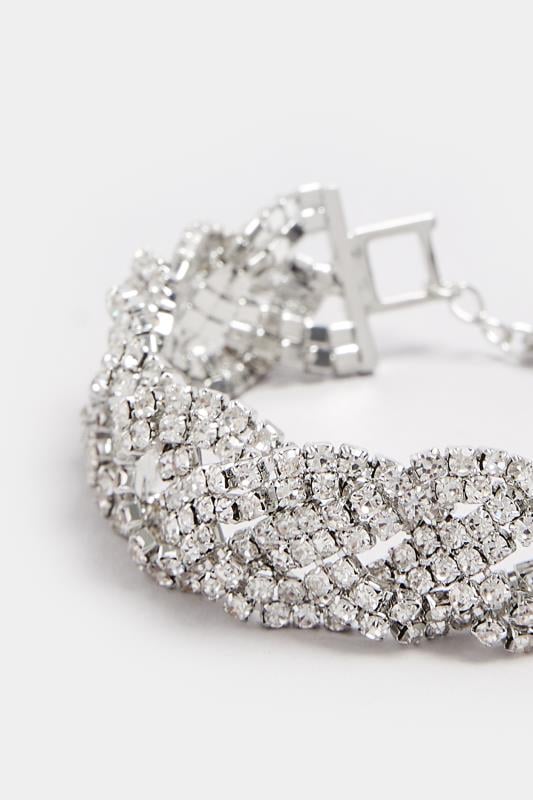Evans Yours Silver Tone Diamante Plaited Bracelet