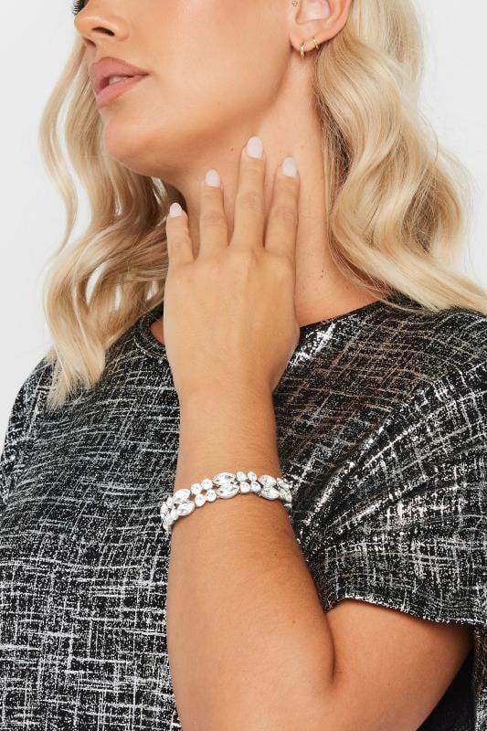 evans Yours Silver Tone Diamante Stretch Bracelet