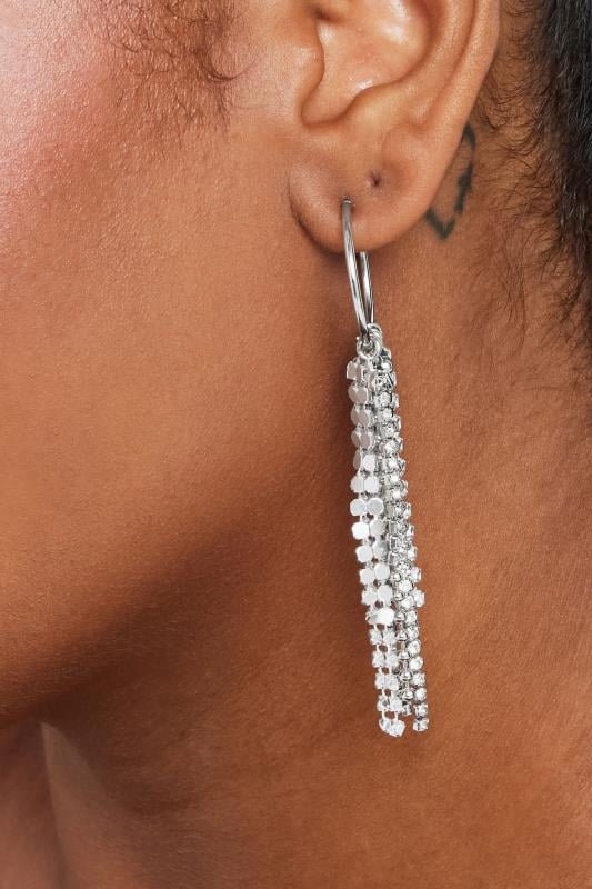 evans Yours Silver Tone Diamante Tassel Earrings