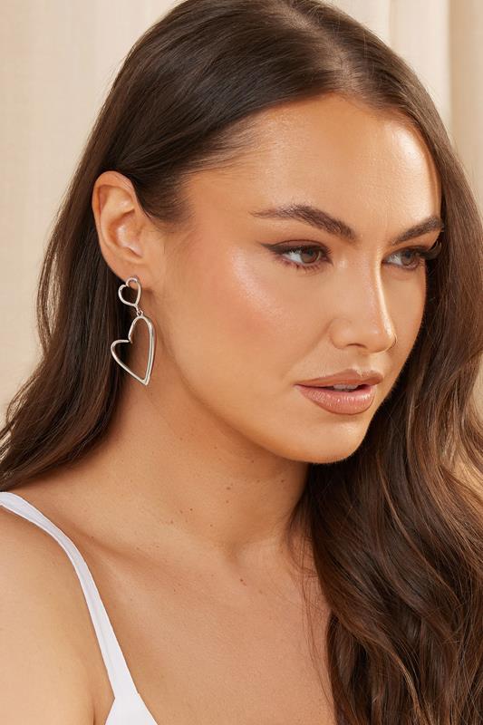evans Yours Silver Tone Heart Drop Earrings