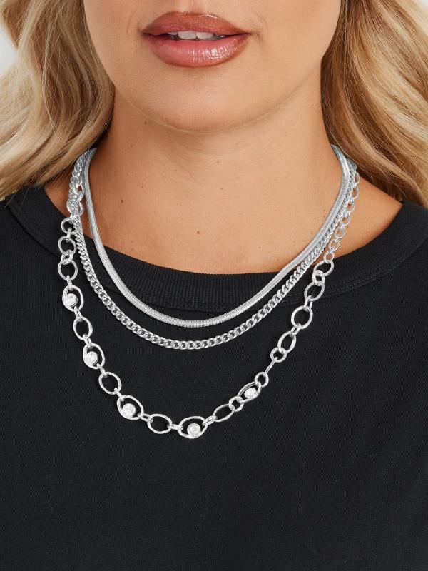 evans Yours Silver Tone Layered Chain Necklace