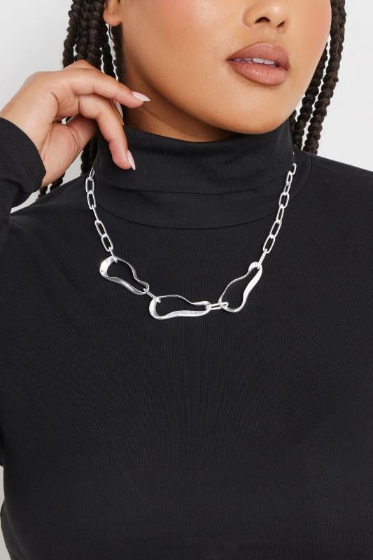 evans Yours Silver Tone Molten Chain Link Necklace
