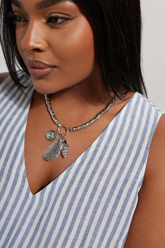 evans Yours Silver Tone Shell Pendant Necklace