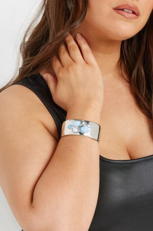 evans Yours Silver Tone Stone Cuff Bracelet